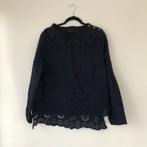 J Crew Navy Eyelet Blouse